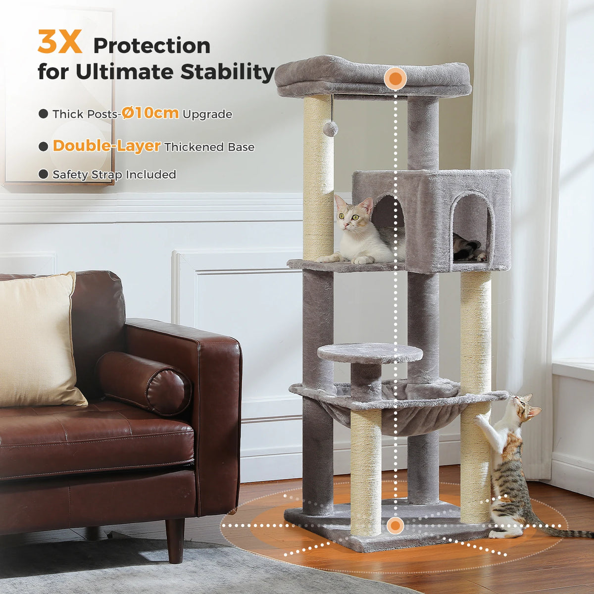 Pawz Road Heavy Duty Cat Tower Hammock Plush Scratching Post