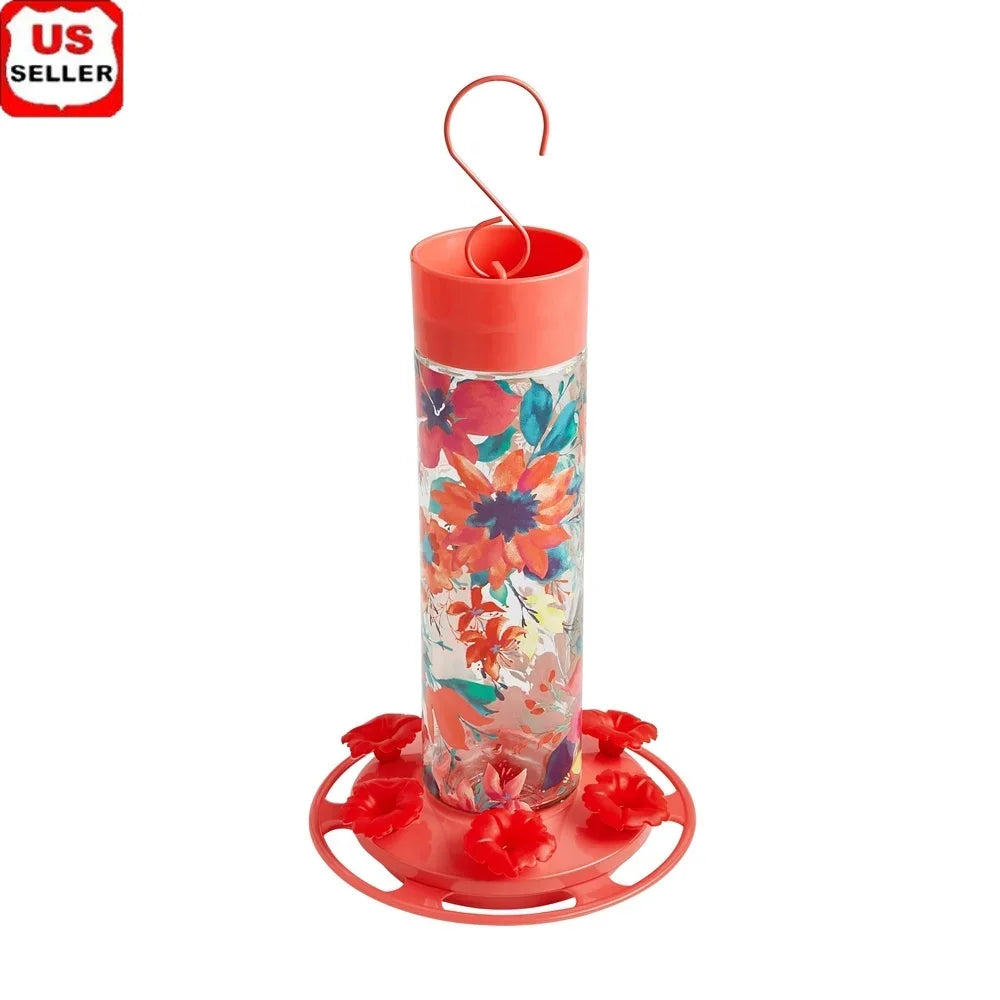 Fresh Floral Decorative Glass Hummingbird Feeder With Ant Moat Perching Ring