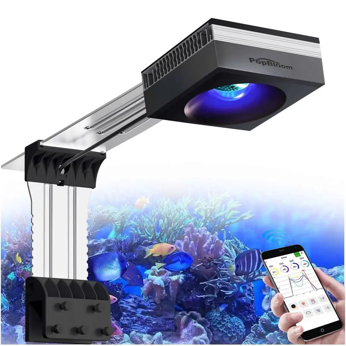 PopBloom 100W WiFi Reef Aquarium Light Full Spectrum LED