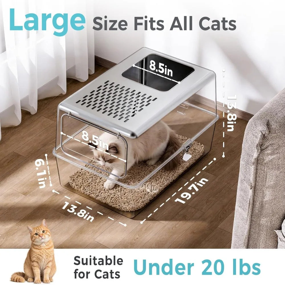 Enclosed Stainless Steel Litter Box High Sided Odor Control Easy Clean