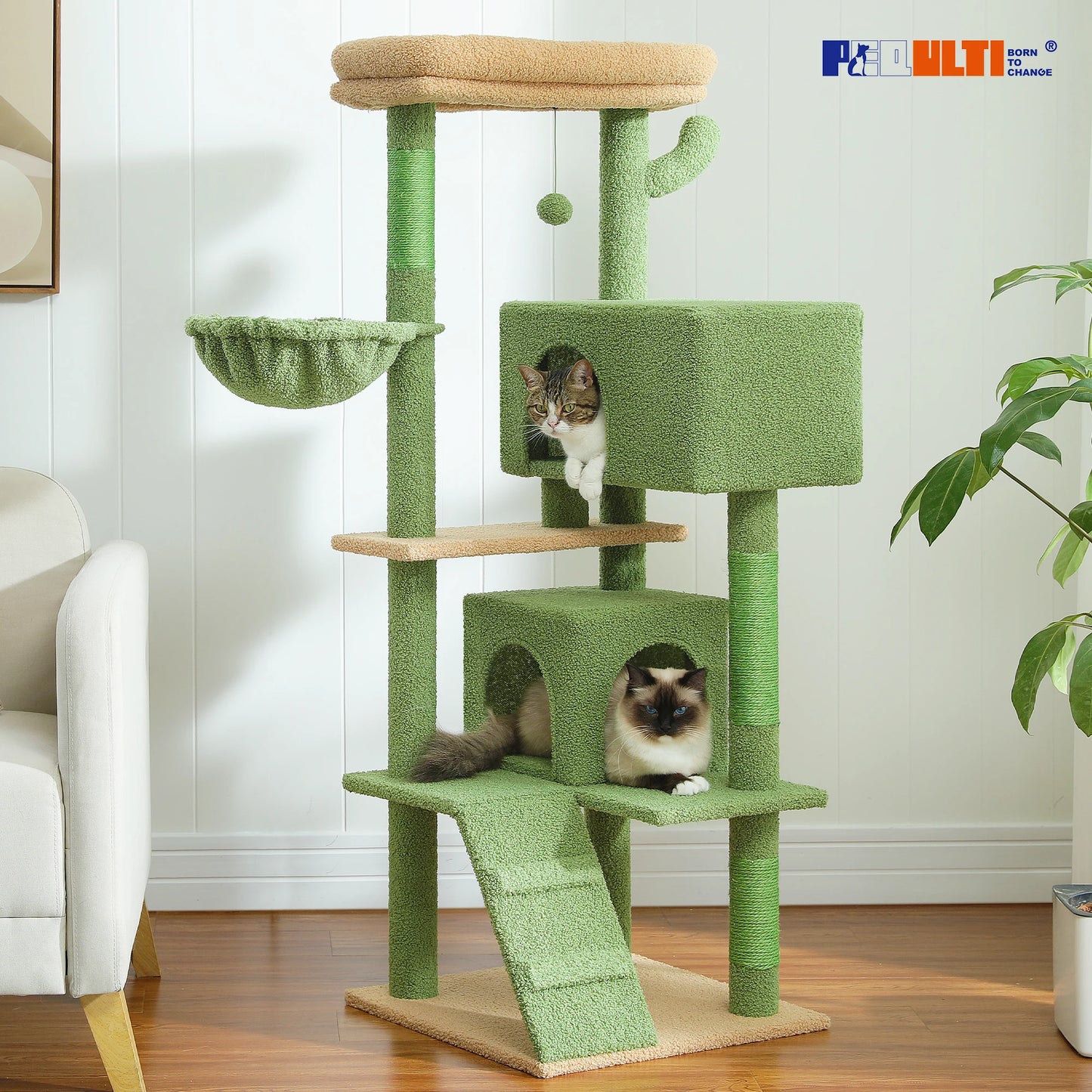Multi-Level Cat Tree with Hammock, Soft Top Perch, Cozy Condos, Large Cat Tower, Cat Scratching Posts for Indoor, Cat Furniture
