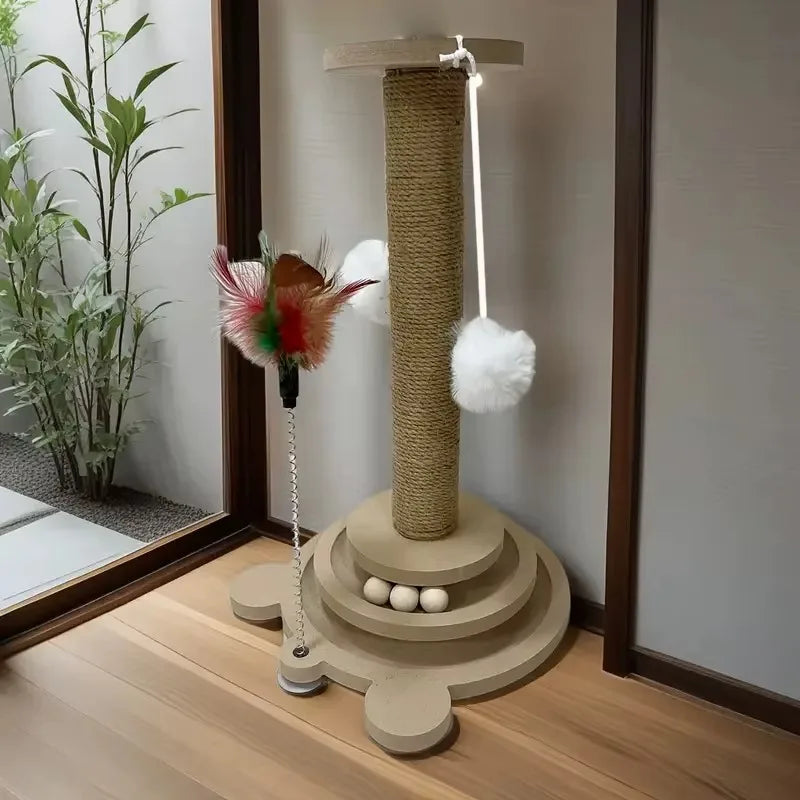 Durable Cat Scratching Post With Pest Resistant Sisal And Rotating Scratcher
