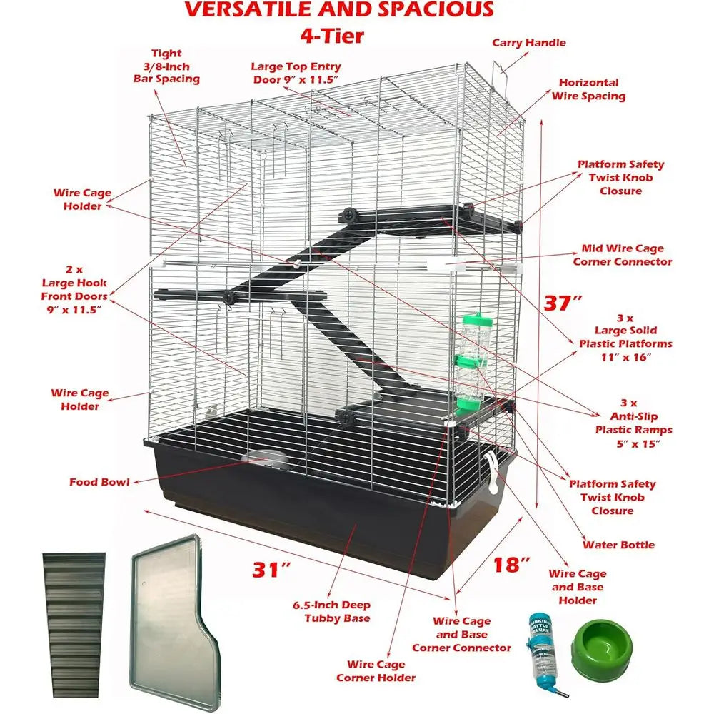 My irst Home Extra Large 4-Level Habitat Narrow 3/8-inch Bar Spacing 6.5-Inch Deep Tubby Base or Exotics Pet Guinea Pig HedgeHam