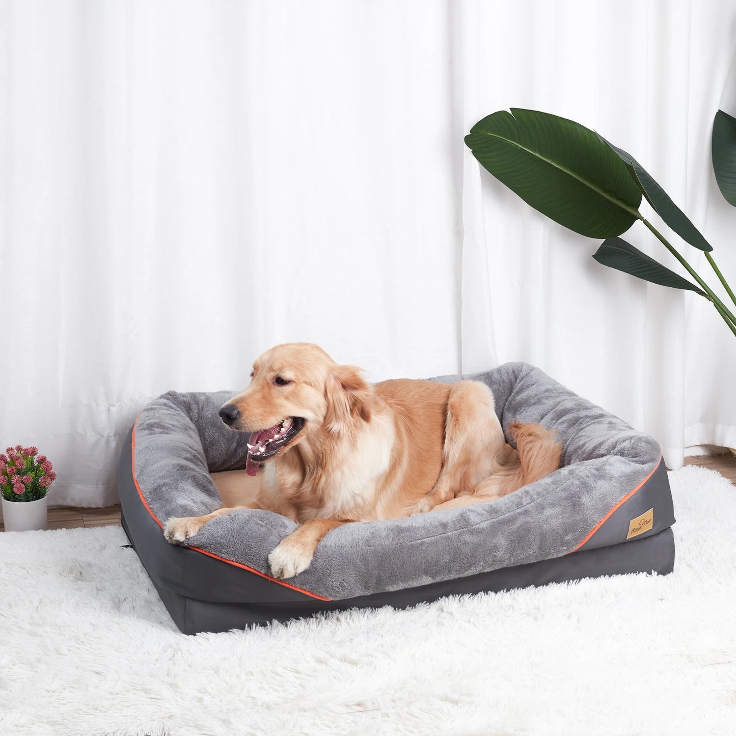 BINGOPAW Large Dog Bed With Anti Allergy Fleece Washable Cover Waterproof