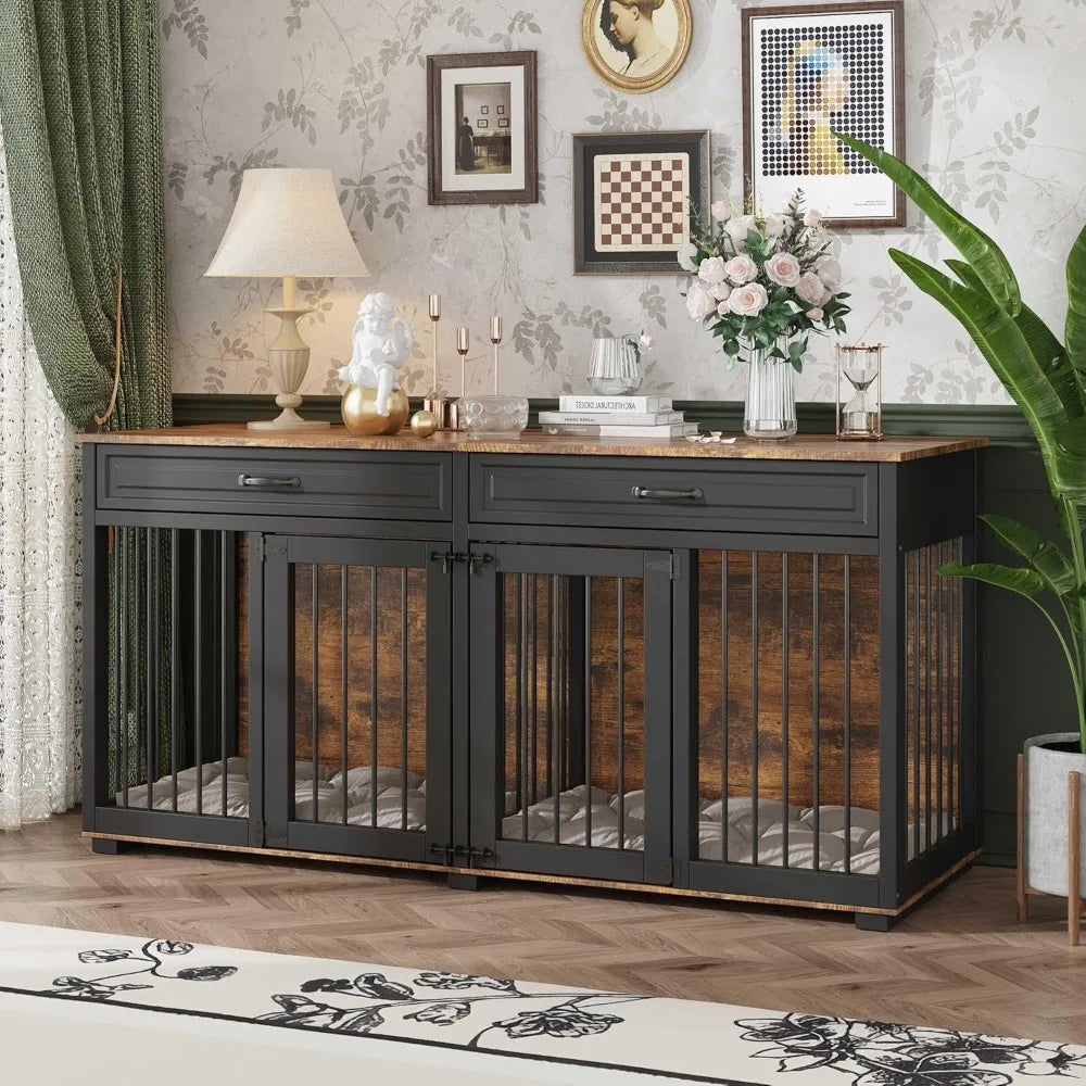 Wooden Dog Crate With Drawers And Divider Indoor Kennel
