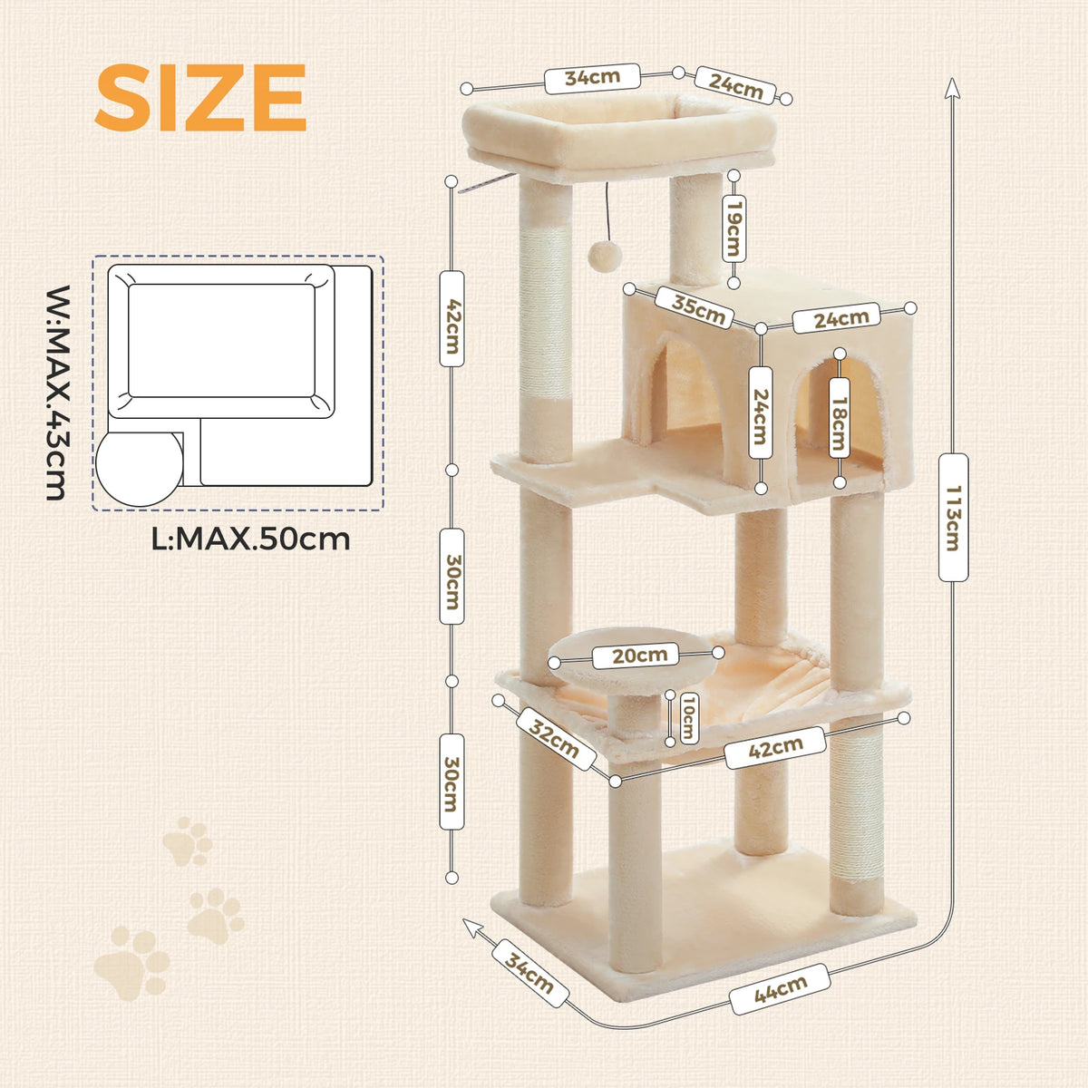 Pequlti Five Level Cat Tower With Sisal Scratching Post