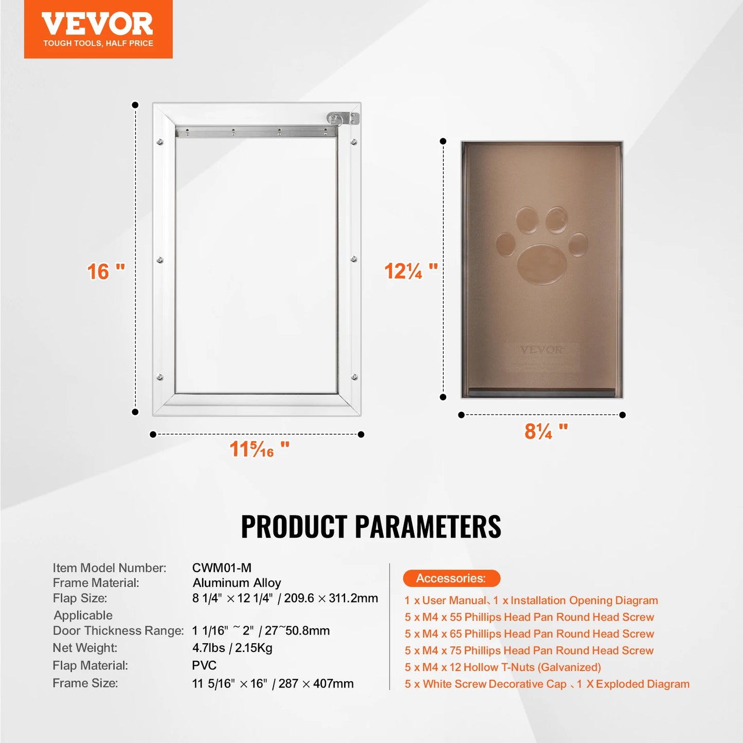 Pet Door Aluminum Frame With Locking Flap System Weatherproof