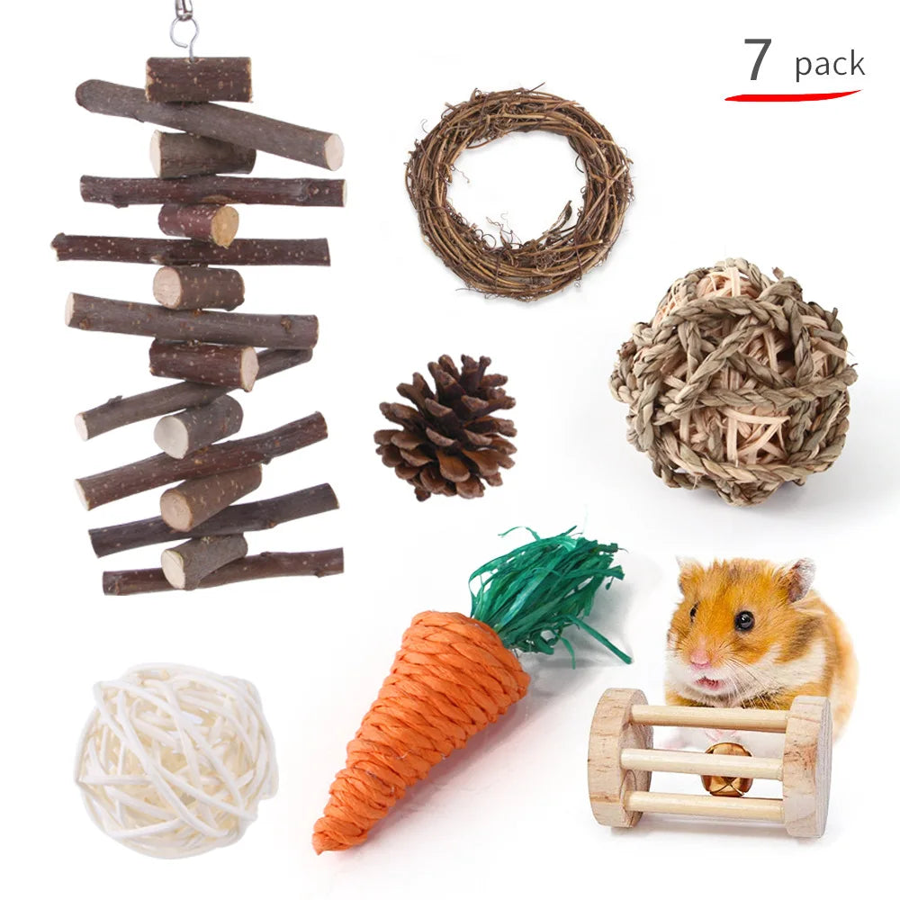 Combination Wooden Toy Set For Hamsters Rabbits Parrots Guinea Pigs