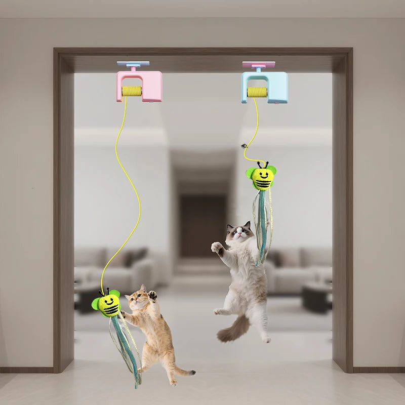 BOOTEELY Interactive Hanging Cat Retractable String RechargeableToys for Indoor Kittens and Bored Adult with 3 Flying Feathers