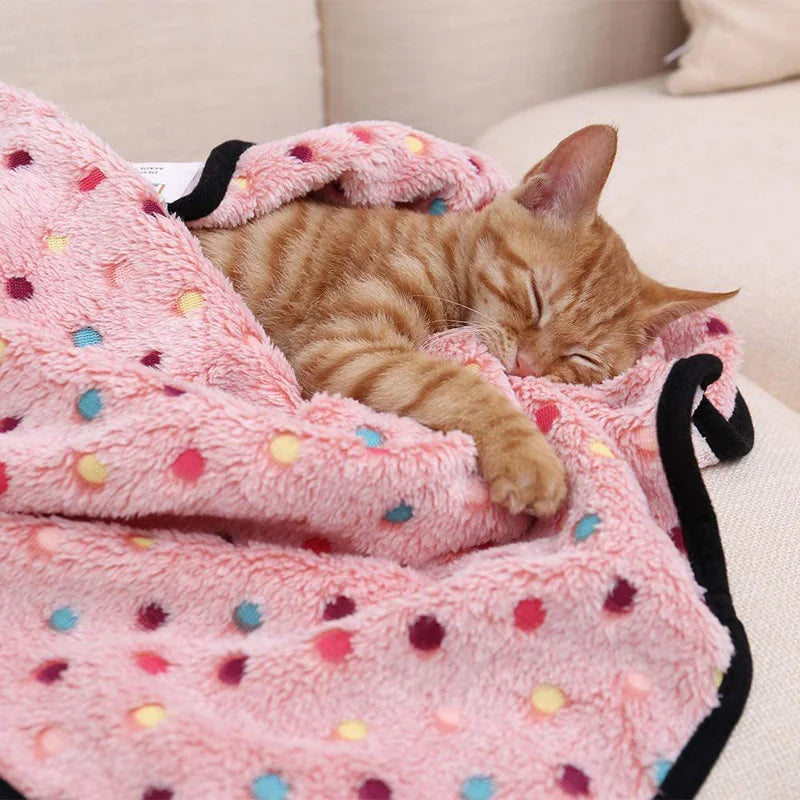 Soft Fluffy Pet Blanket Dot Pattern Cozy Warm Bed Cover