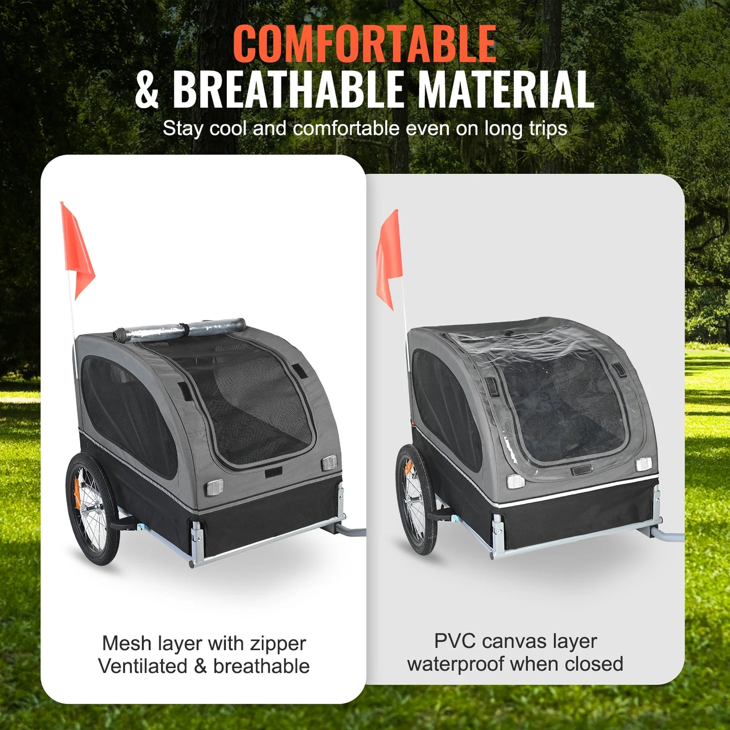 Dog Bike Trailer Carrier 88 Lb Capacity With Wheels Reflectors Flag