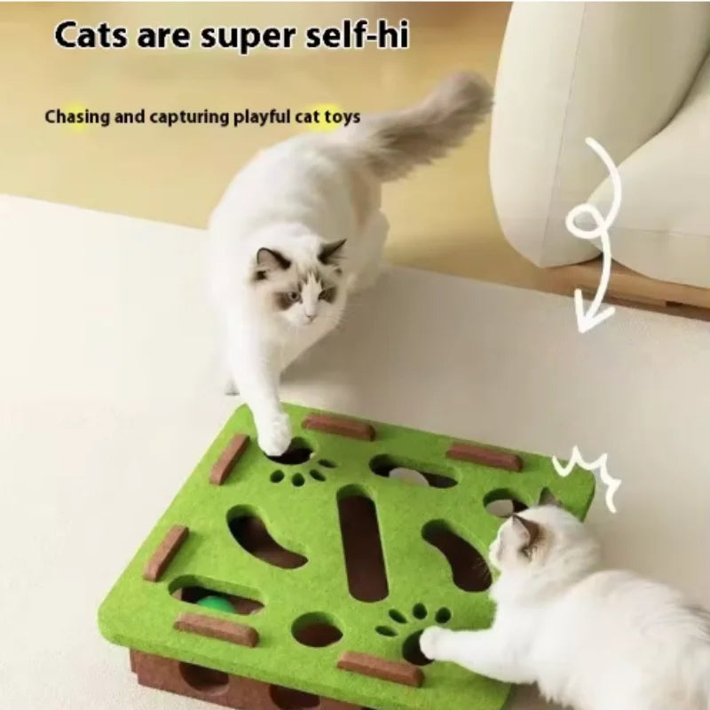 Interactive Cat Toy Maze Puzzle With Bell Balls Felt Tunnel