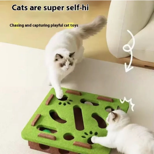 Interactive Cat Toy Maze Puzzle With Bell Balls Felt Tunnel