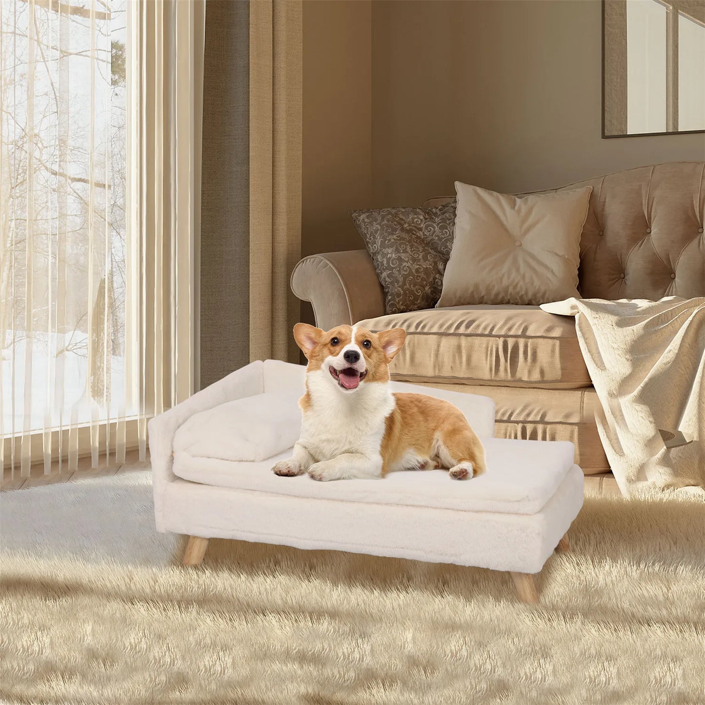 BINGOPAW Elevated Pet Bed With Waterproof Cozy Pad And Wood Legs