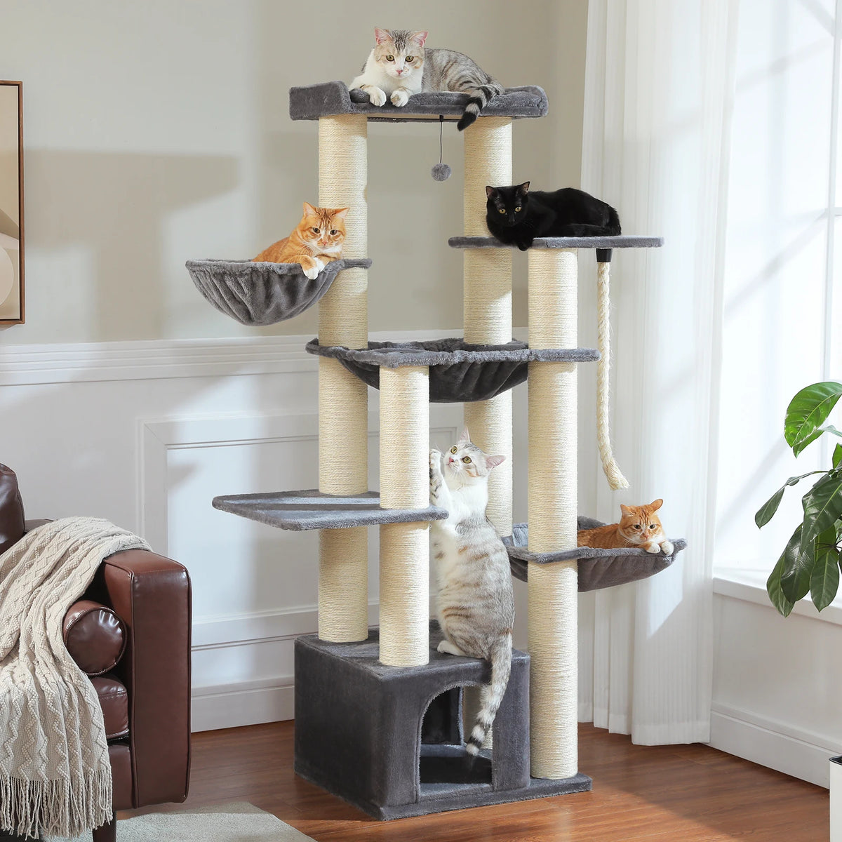 PAWZ Road Multi-Level Cat Tree with Hammock and Sisal Posts