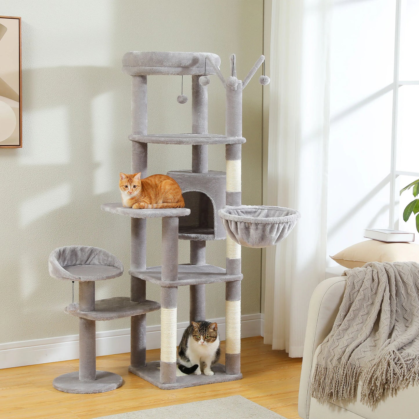 PEQULTI Multi-Level Cat Tree Tower With Scratching Posts Hammock
