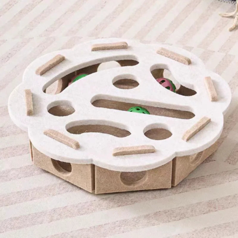 Interactive Cat Toy Maze Puzzle With Bell Balls Felt Tunnel