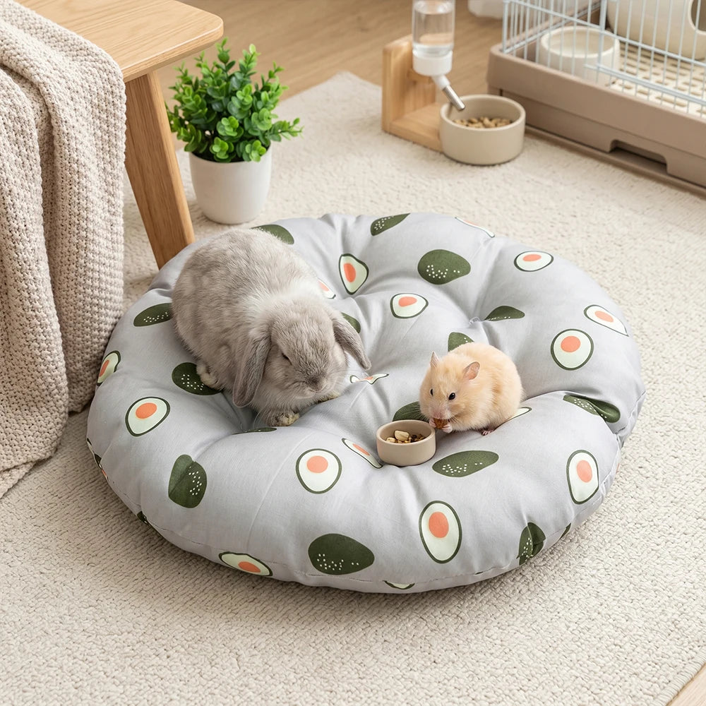 Fruit Print Round Breathable Hamster Bed Cushion Nest For Small Pets