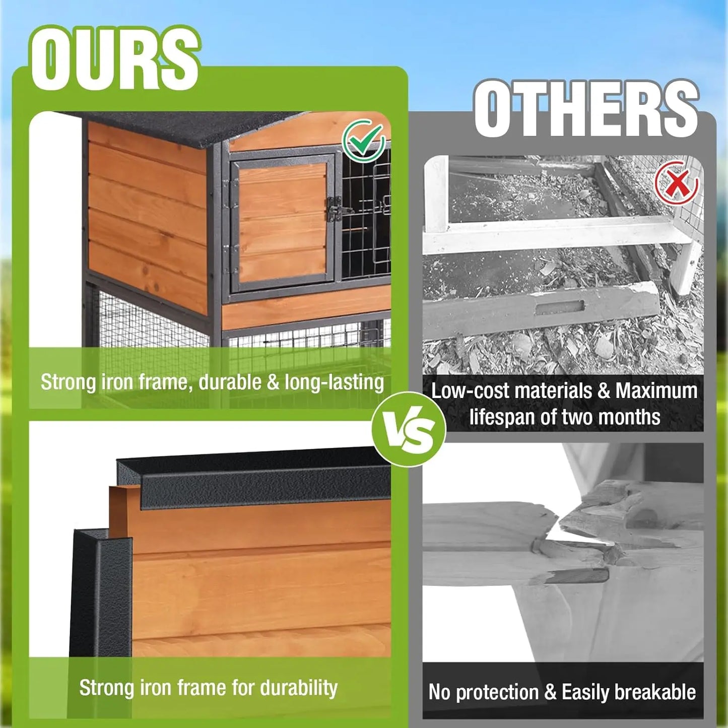 Two Story Rabbit Hutch With Chewproof Full Metal Frame And Locking Casters