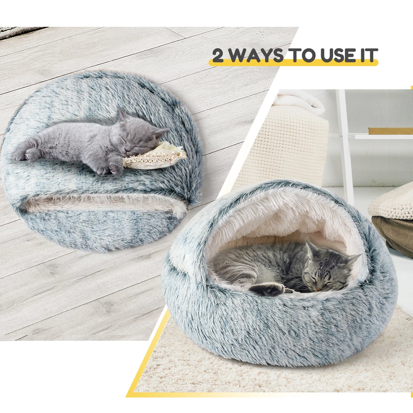 Soft Semi-Enclosed Cat Dog Nest Bed For Indoor Pet Comfort