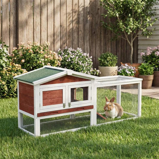 HiMISS Farm Animals Rabbit Hutch Outdoor 2 Tier Wooden Cage With Ramp
