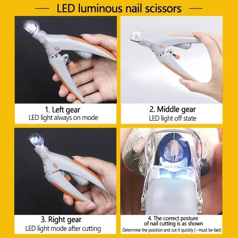 LED Light Equipped Pet Nail Trimmer Portable Claw Care Accessory Suitable For Dog Cat Household Daily Paw Grooming