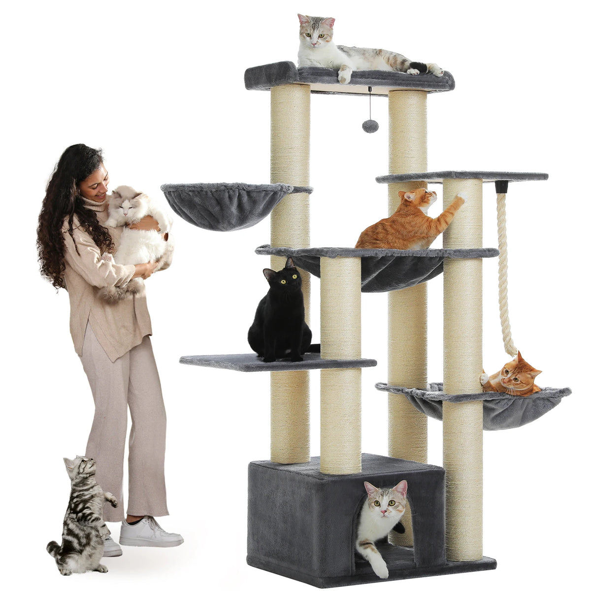 PAWZ Road Multi-Level Cat Tree with Hammock and Sisal Posts