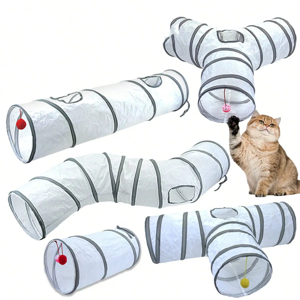 White Cat Tunnel, Pet Crawling Tunnel Tube, Cat Activity Toy, Pet Tunnel Game, Pet Supplies