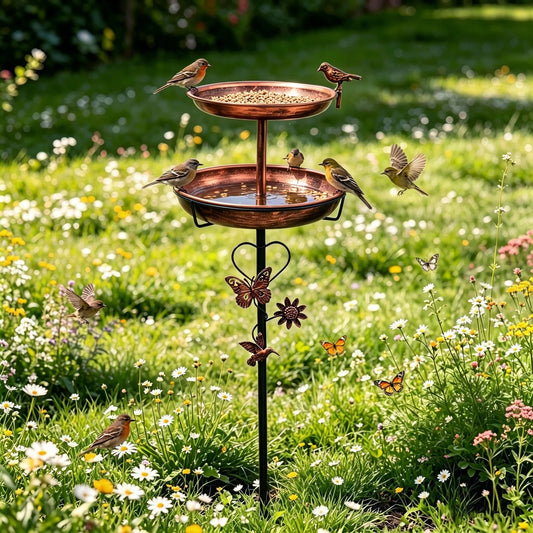 118cm Double Layer Bird Bath Stand for Outside Metal Birdbaths Feeder Bowls with 5-Pronged Base for Garden Patio Yard Lawn Decor
