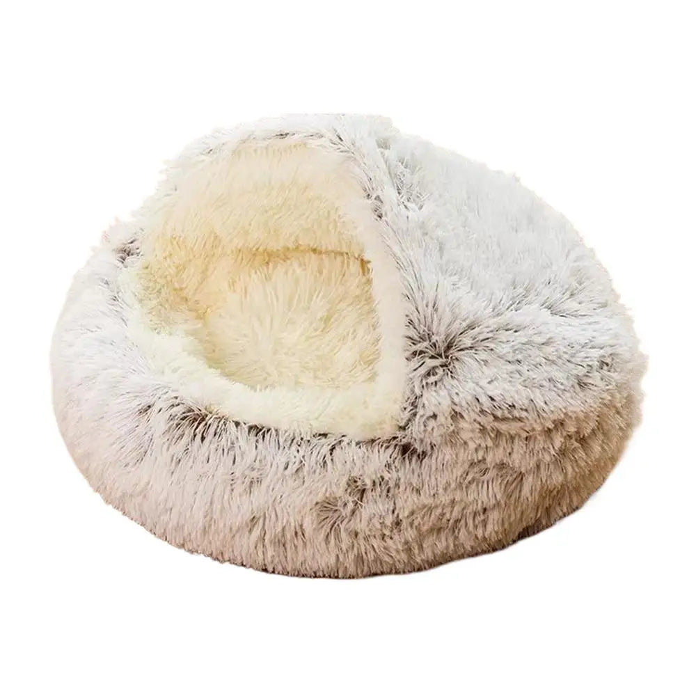 Winter Plush Round Cat Bed 2 In 1 Sleeping Nest For Small Dogs