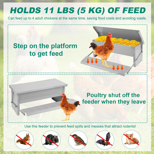 Treadle Automatic Chicken Feeder With Weatherproof Lid For Poultry Rat Proof