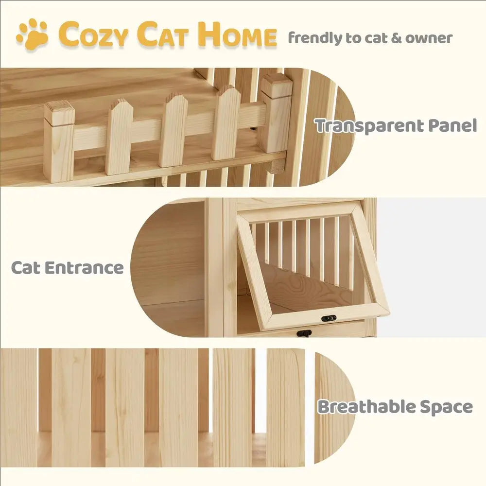 Luxury Wooden Cat Villa For Indoor Cats With Scratching Pad And Lockable Doors