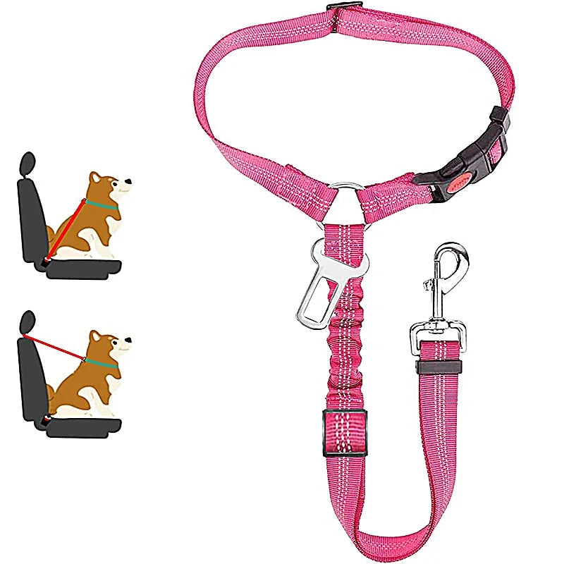 Two-In-One Pet Car Seat Belt Harness And Leash, Adjustable, Reflective