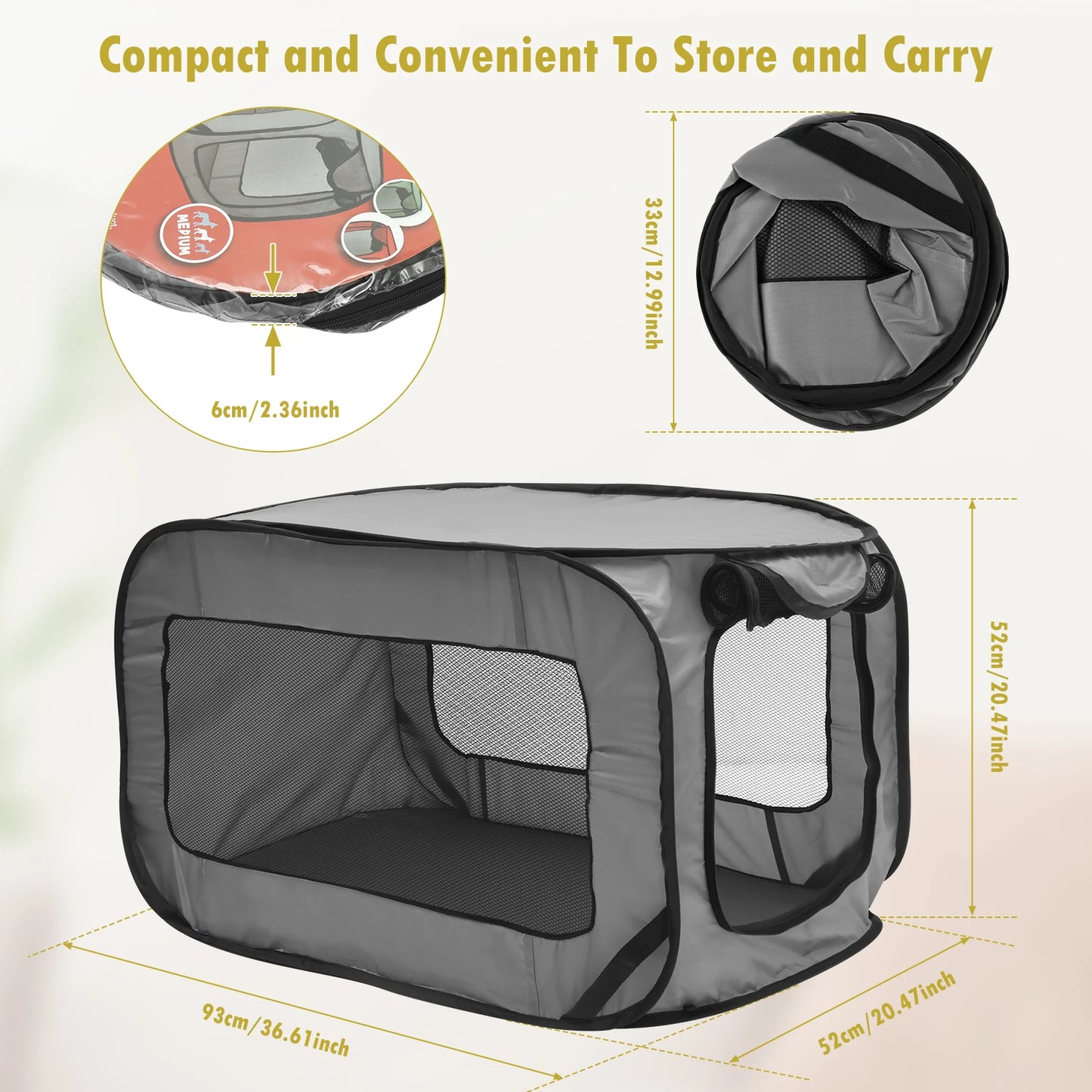 Foldable Pop Up Dog Crate Portable Pet Kennel For Travel And Home