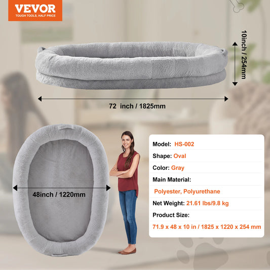 SucceBuy Human Dog Bed With Orthopedic Foam And Washable Faux Rabbit Fur Cover