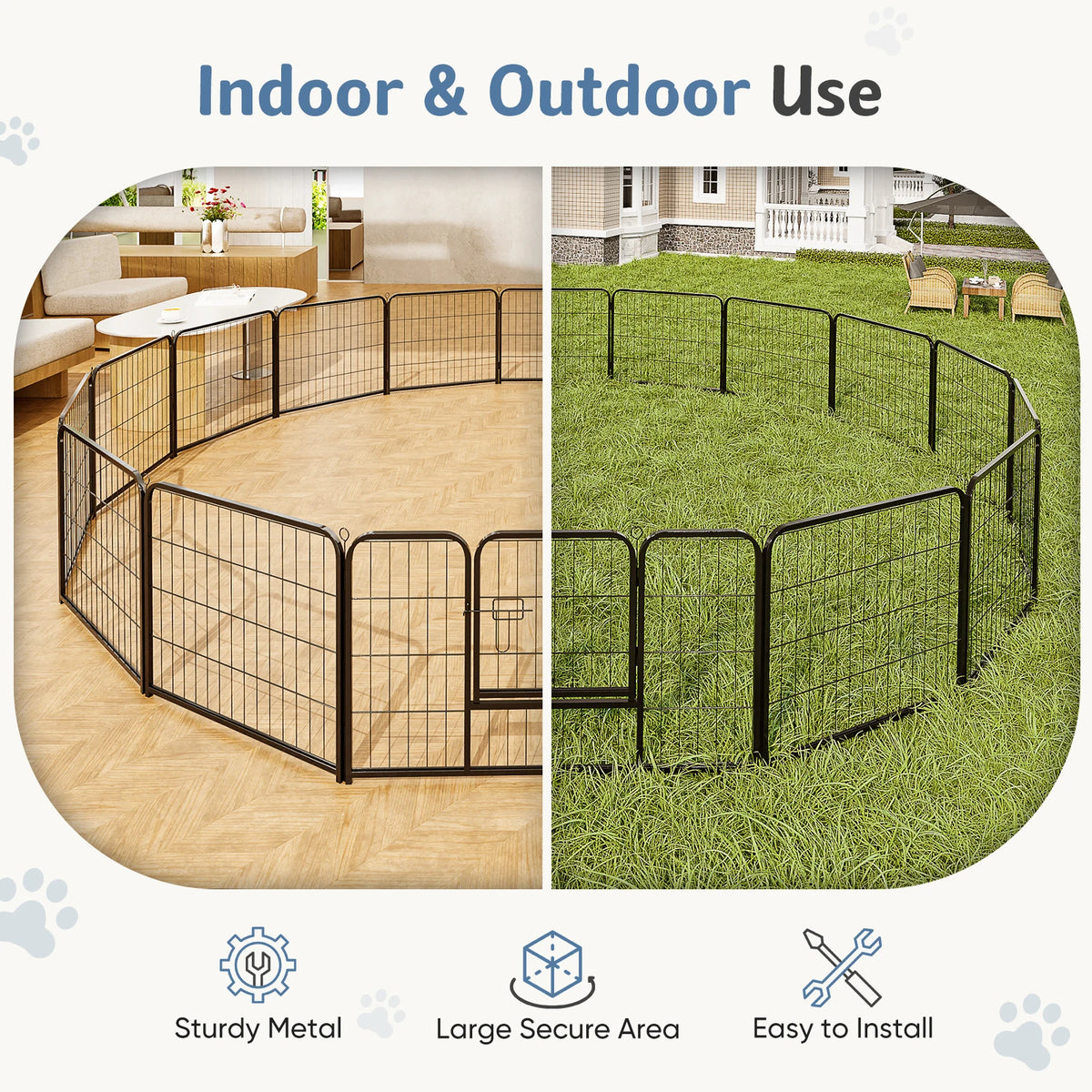 JHK Foldable Metal Dog Playpen And Pet Exercise Fence
