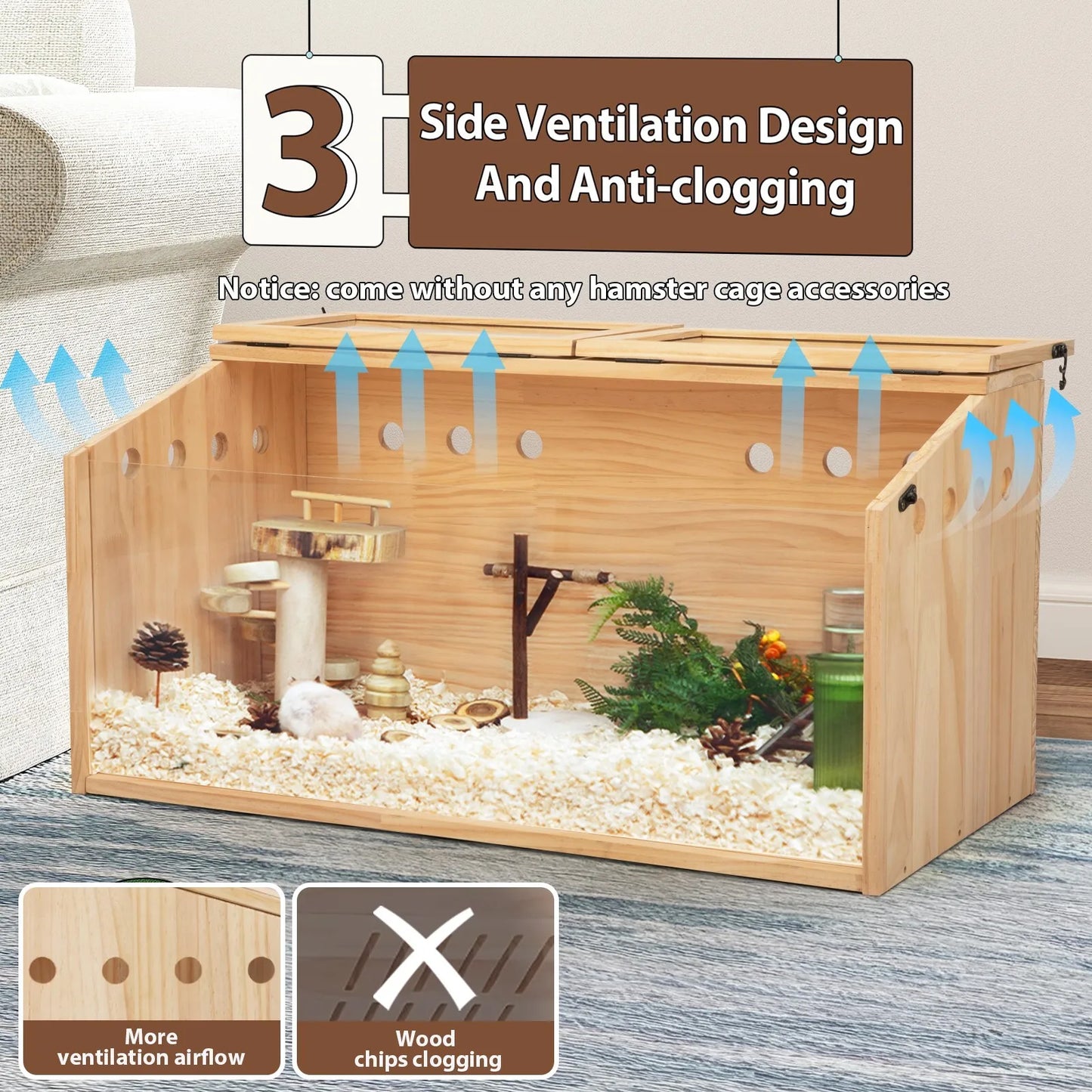 Wooden Hamster Cage And Hutch With Openable Top Hideout For Small Animals