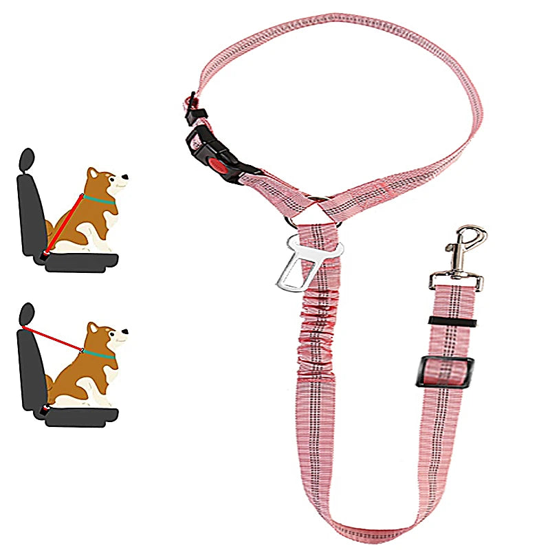 Two-In-One Pet Car Seat Belt Harness And Leash, Adjustable, Reflective