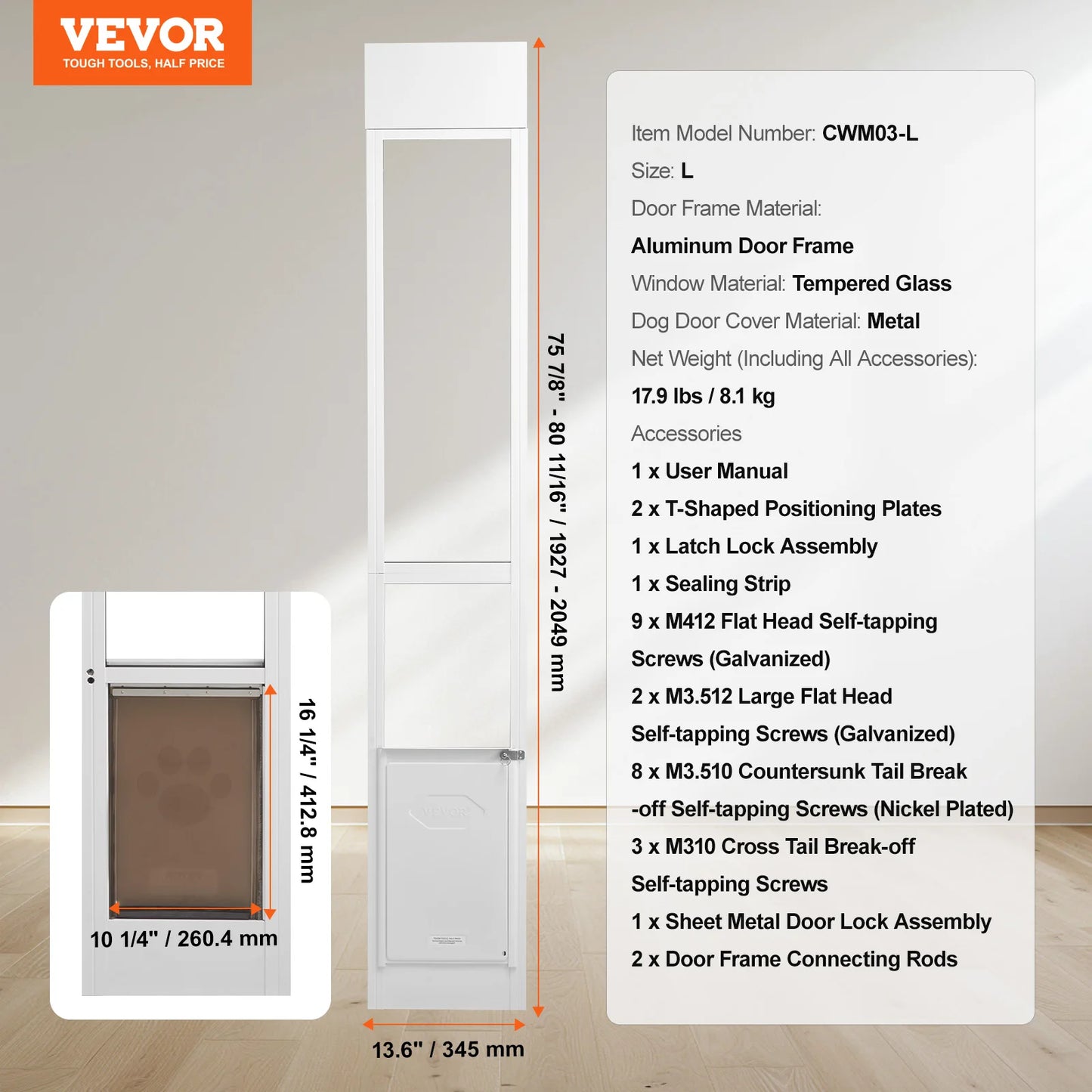 Adjustable Height Dog Door For Sliding Glass Doors Tempered Glass Aluminum Frame