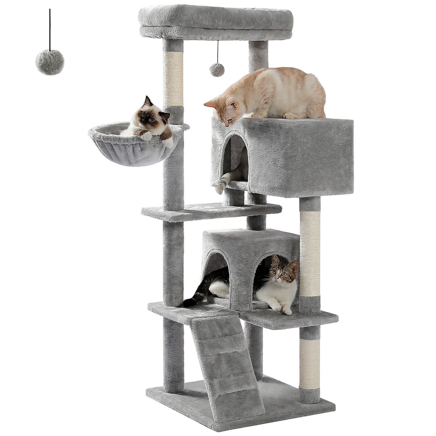 Multi-Level Cat Tree with Hammock, Soft Top Perch, Cozy Condos, Large Cat Tower, Cat Scratching Posts for Indoor, Cat Furniture