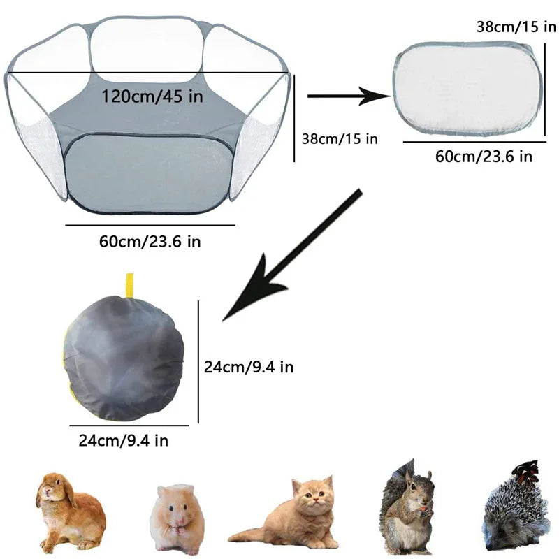 Portable Transparent Pet Cage Playpen Foldable For Dogs Cats Hamsters