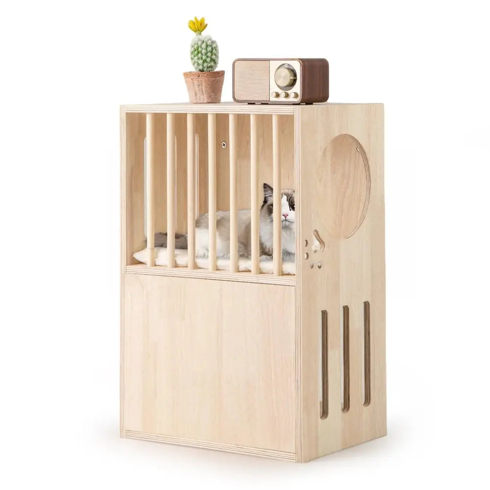 Two Tier Luxury Wood Cat House With Plush Cushions