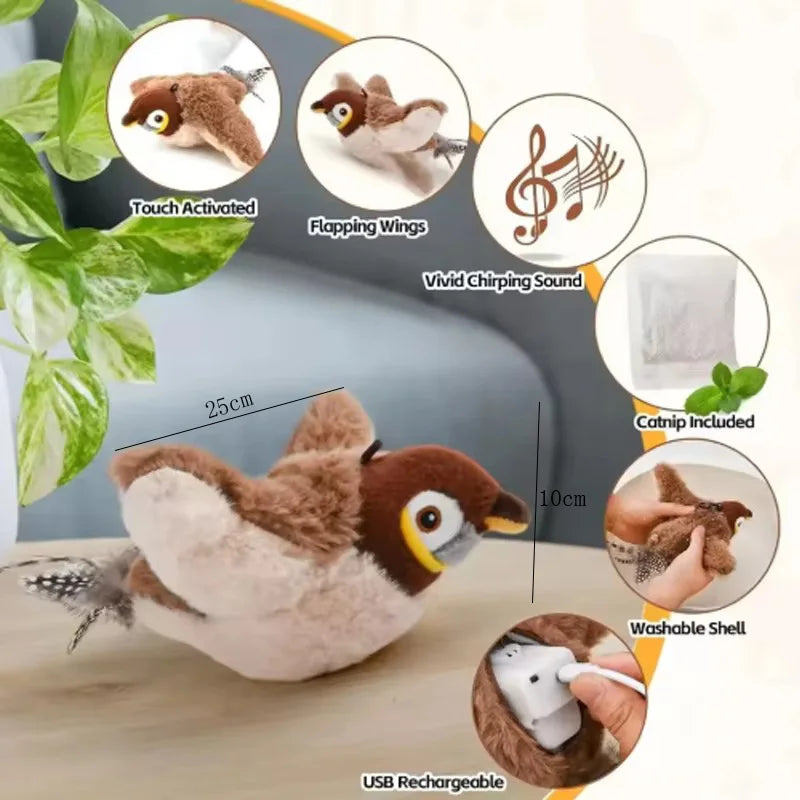 Interactive Touch Activated Simulated Bird Plush Cat And Dog Toy