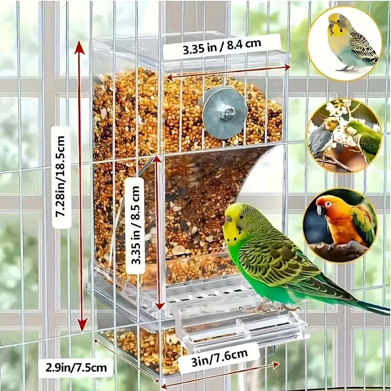 Transparent Automatic Bird Feeder With Anti Splash Shield For Outdoor Use