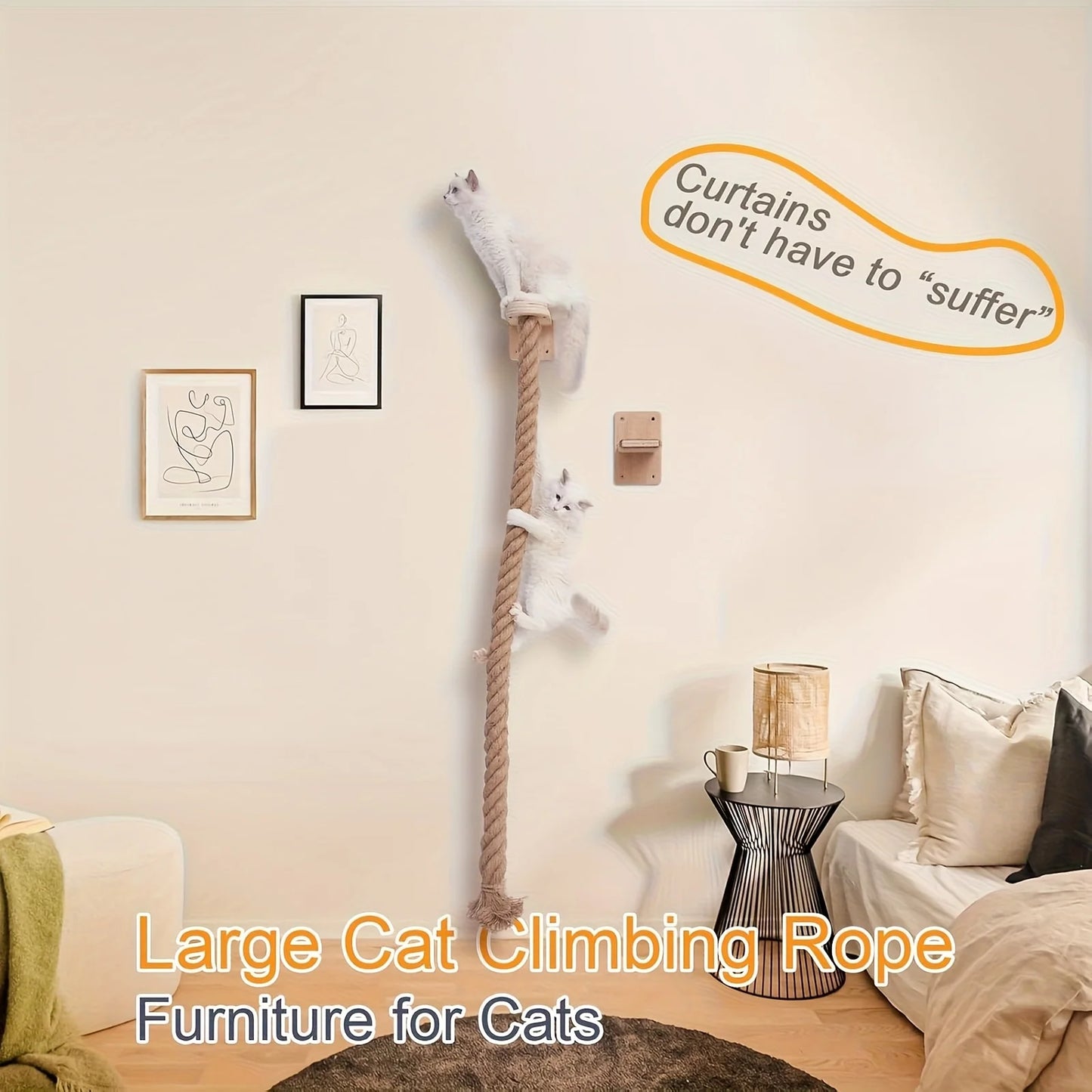 Weysat Cat Tree with 2 X 59.1 Inch Climbing Rope Wall Mounted Cat Climbing Tower Toy with Scratching Post Kitten Rope Ladder