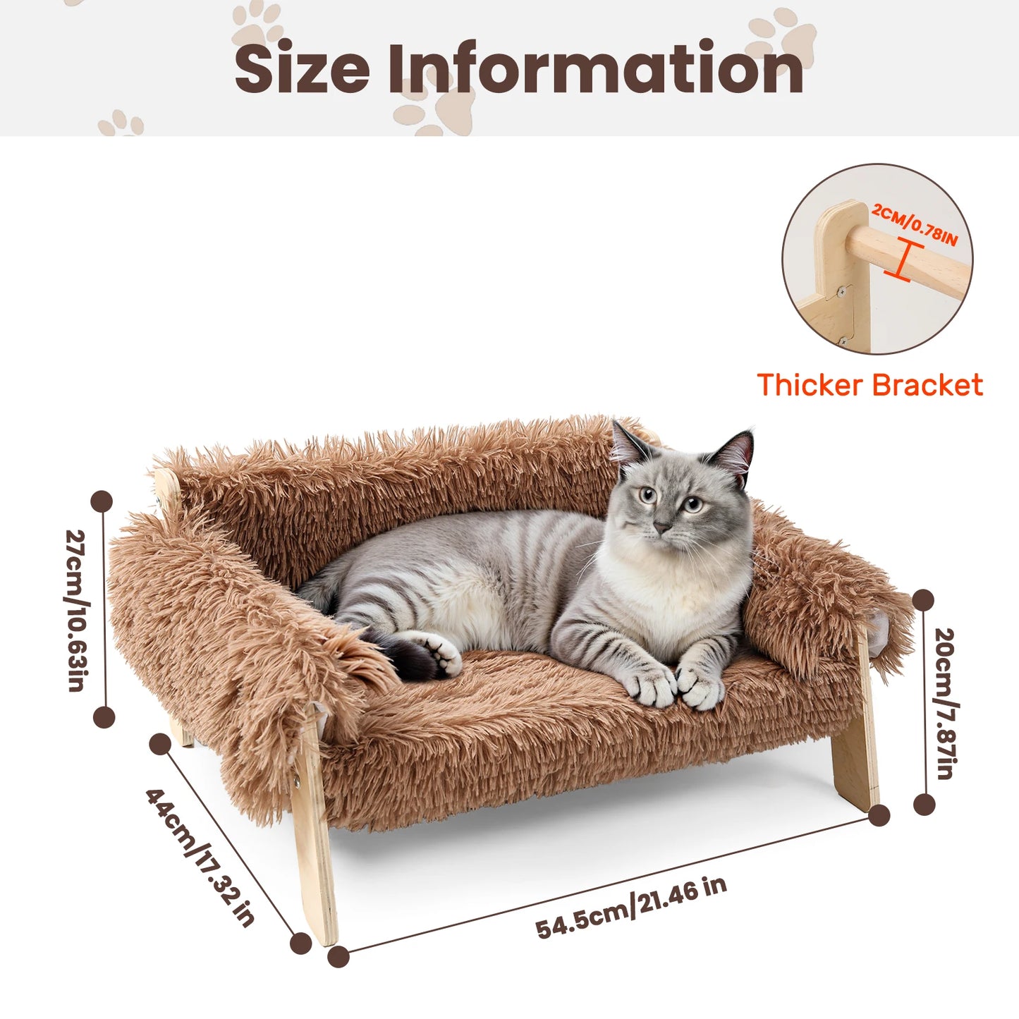 Raised Plush Cat Sofa Bed With Wooden Legs For Indoor Cats