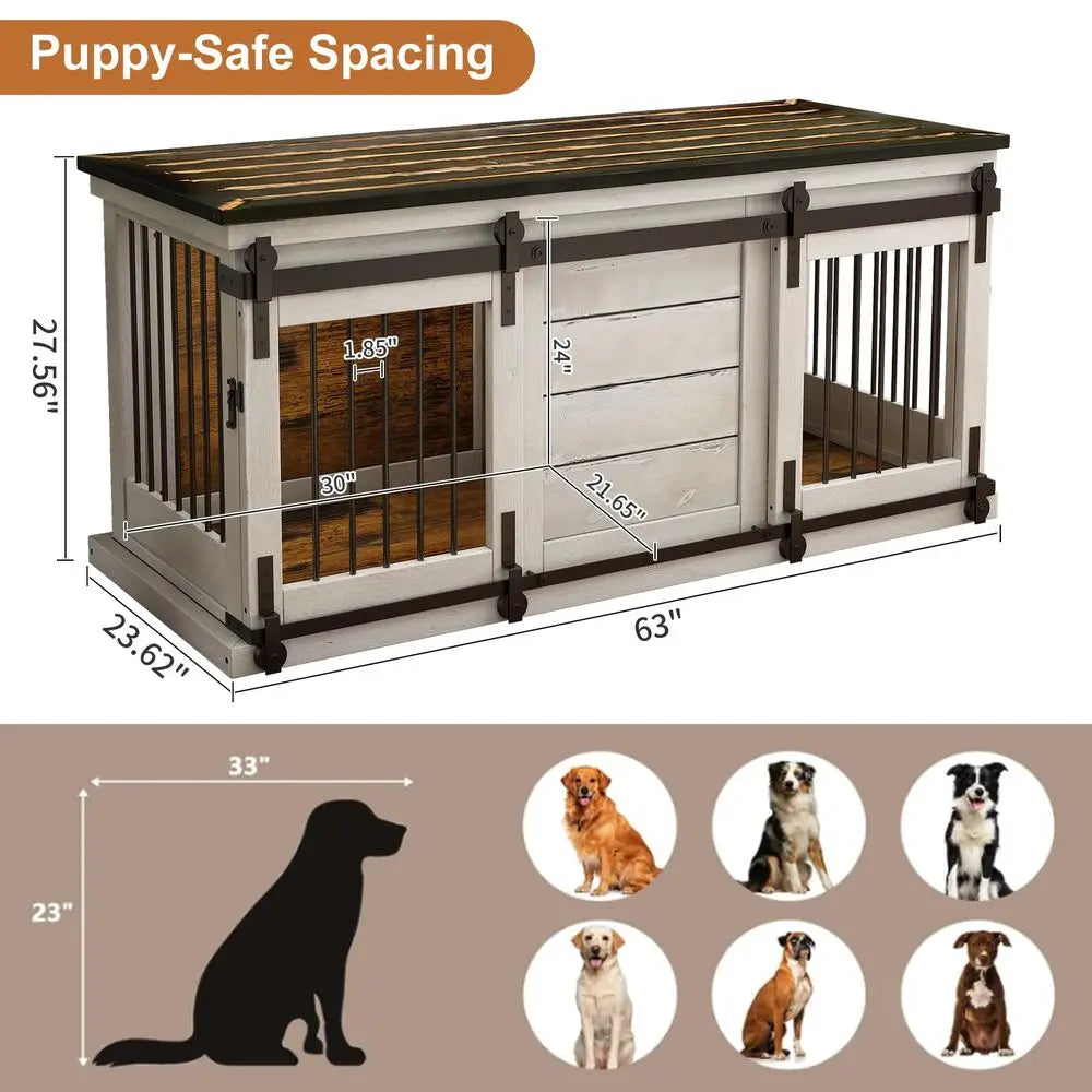 XMSJ Farmhouse Solid Wood Dog Crate Furniture For Indoor Kennel