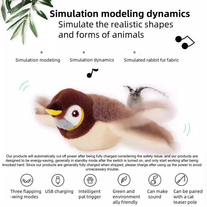 Interactive Touch Activated Simulated Bird Plush Cat And Dog Toy