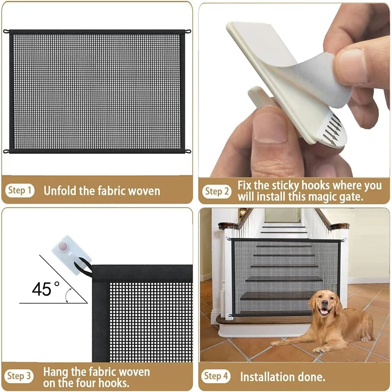 Dog Barrier Fence With 4 Hooks Folding Breathable Mesh Playpen