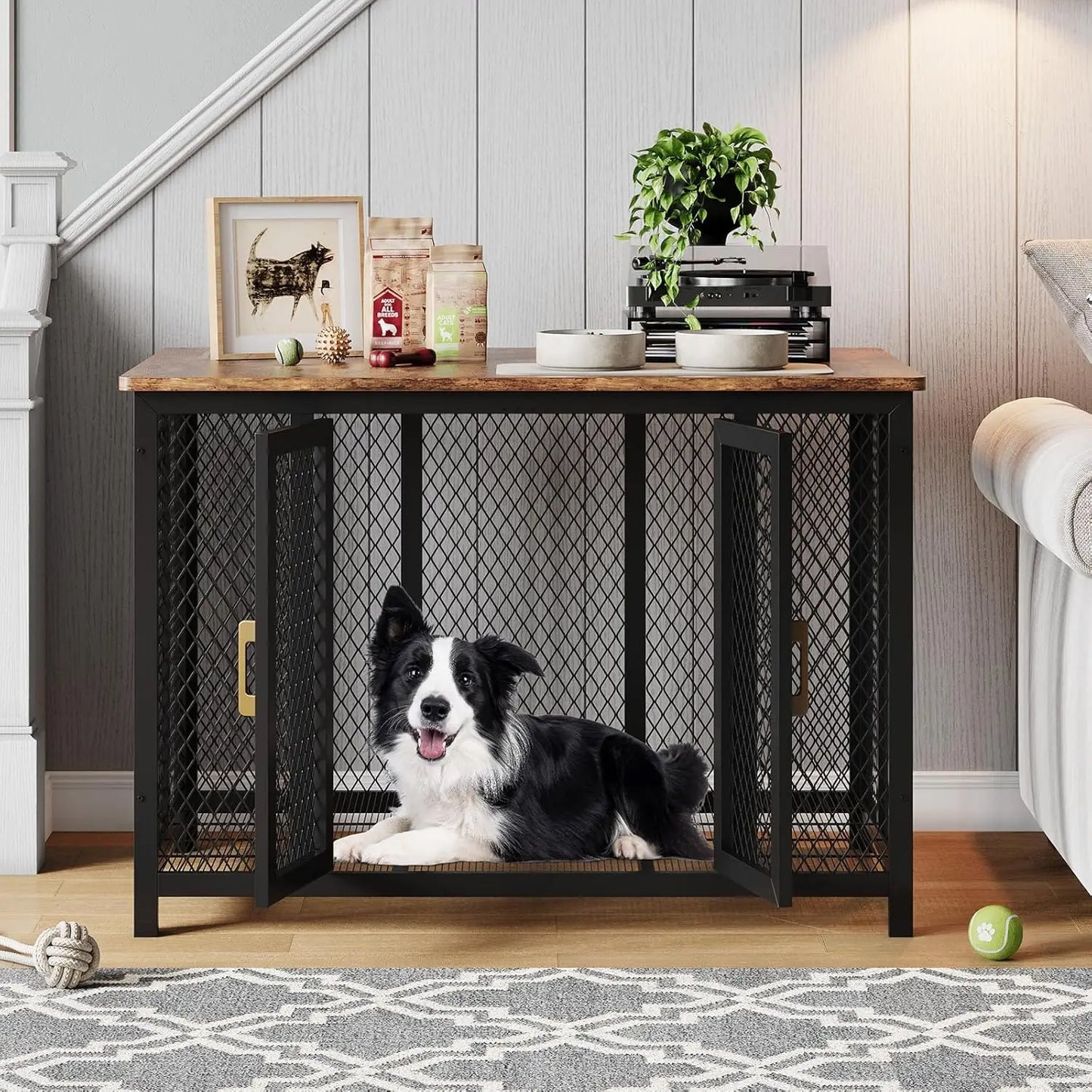 HiMISS Large Wooden Dog Crate Furniture With Top Access Door